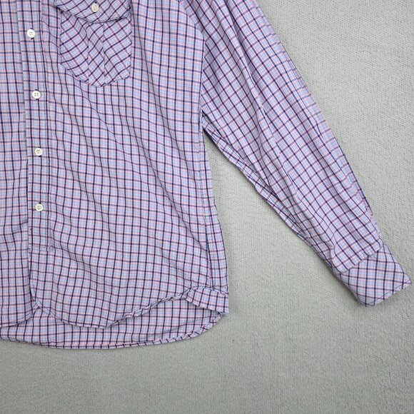 Billy Reid Shirt Men Size Large Purple Windowpane Plaid Long Sleeve Cotton Fit 2 - Picture 4 of 13